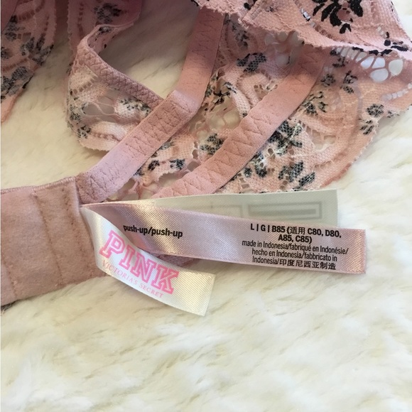 Pink Victoria’s Secret Pink/Black Lace Padded Push Up Bralette Sz.L - Picture 6 of 8